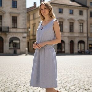 T by Talbots Linen Blue Striped Sleeveless Dress Size 8